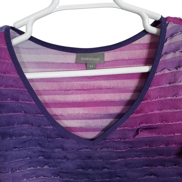 Essentials Size 2X Top Tee Tie Dye Striped Ruffle Ombre Gradient Stretch V Neck - Picture 8 of 9